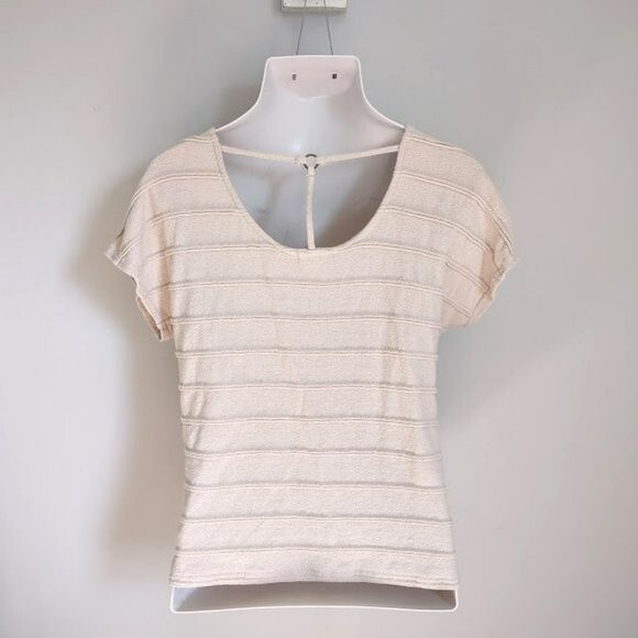 Vernacular Terry Cloth Ribbed Cut Out Back Cream Short Sleeve Top Large - Picture 6 of 10